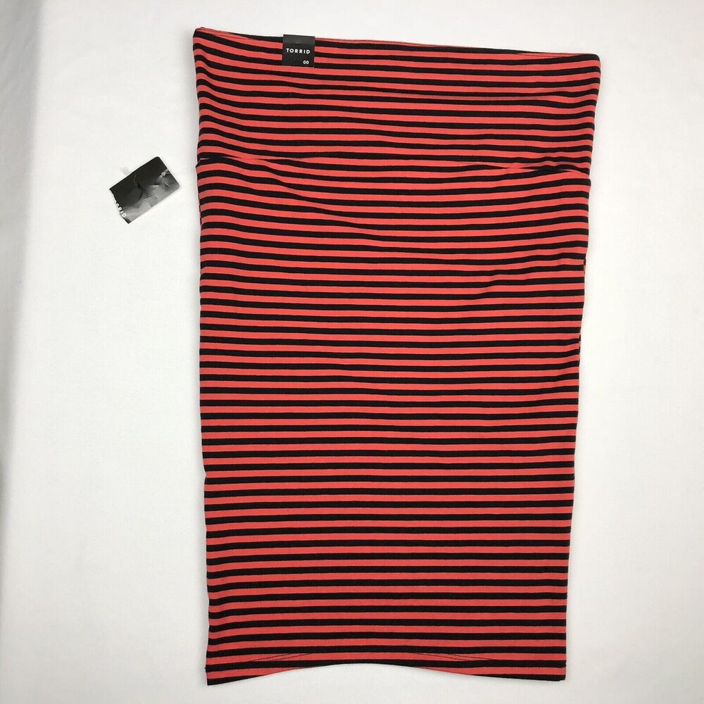 Torrid Pencil Skirt Size 00 Woman 10/12 Red Black Stripe Foldover Stretch Knit - Picture 4 of 9